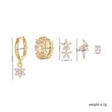 5 Pieces Floral & Geometric Zirconia Earring Set, 18k Gold Plated Studs, Drops & Hoops, S925 Needle, Stacked Lobe Designs with Dazzling Zirconia - FITINY Jewelry