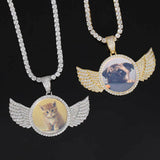 Angel Wing Photo Pendant Necklace with Cubic Zirconia in Bra - Front View - FITINY Jewelry