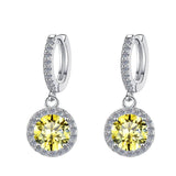 S925 Colorful Moissanite/CZ Round Halo Drop Earrings, 1ct D-Grade VVS Certificate, Hypoallergenic Sterling Silver Gift - FITINY Jewelry