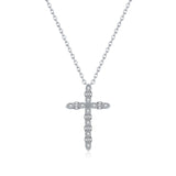 Sterling Silver Cross Pendant Necklace with Sparkling Moissa - Front View - FITINY Jewelry