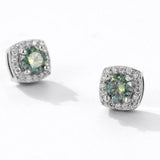 S925 Magnetic Multicolor Moissanite Square Halo Stud Earrings for Men Women, 0.5/1ct Round Cut, Inlaid Magnetic Earrings Non-Piercing Clip On Stud Earring - FITINY Jewelry