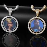 Rotating Double-Sided Circular Photo Pendant Necklace with M - Front View - FITINY Jewelry