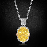 Multicolor Ice Flower Cut Oval CZ Pendant Necklace, 10*14mm 8A Cubic Zirconia, Two-Tone Pave CZ Halo with Pavé Top Frame, Adjustable Chain, Dainty Luxe - FITINY Jewelry