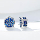 Multicolor Iced Out CZ Micro Pave Round Stud Earrings for Men Women, Hiphop 4-Prong 5A Cubic Zirconia Bling Fashion Studs, 14k White Gold Post - FITINY Jewelry