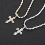 Geometric Cross Pendant Necklace with Cubic Zirconia Stones - Front View - FITINY Jewelry