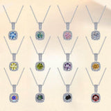 S925 Colorful Moissanite Pendant Necklace with Pavé-Set Halo & Hoop, 1ct D-Grade VVS1 Moissanite in 12 Dazzling Colors with GAR Certification, Sterling Silver Necklace - FITINY Jewelry