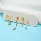 5 Pieces Eight-Pointed Star Earrings Set, 18k Gold Plated Ear Studs & Ear Drops, Stacked Lobe Design with Dazzling Zircon Stones - FITINY Jewelry