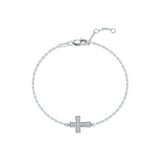 Sterling Silver Cross Charm Bracelet with Moissanite Accents - Front View - FITINY Jewelry