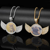 Angel Wing Photo Pendant Necklace with Cubic Zirconia in Bra - Front View - FITINY Jewelry