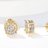 Multicolor Iced Out CZ Micro Pave Round Stud Earrings for Men Women, Hiphop 4-Prong 5A Cubic Zirconia Bling Fashion Studs, 14k White Gold Post - FITINY Jewelry