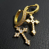 Geometric Cross Stud Earrings with Cubic Zirconia in Gold or - Front View - FITINY Jewelry