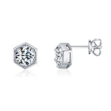 Hexagonal Moissanite Stud Earrings in Sterling Silver - Front View - FITINY Jewelry