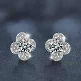 S925 Moissanite Clover Stud Earrings, Sterling Silver Minimalist Earrings Jewelry - FITINY Jewelry