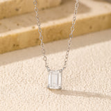 Emerald-Cut Moissanite Pendant Necklace in Sterling Silver – - On Model View - FITINY