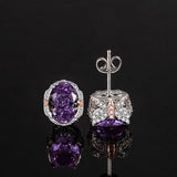 Multicolor Ice Flower Cut Oval CZ Stud Earrings, 7*9mm 8A Cubic Zirconia, S925 Silver Needle, Two-Tone Pave CZ Halo, Dainty Luxe - FITINY Jewelry