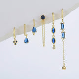 6 Pieces Long Tassel Vintage Earring Set with Micro-Pavé Dazzling Blue Zircons, 18k Gold Plated Ear Studs & Ear Drops, S925 Needle, Stacked Lobe Designs with Dazzling Zirconia - FITINY Jewelry