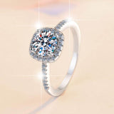 S925 Multicolor Moissanite Cushion Halo Adjustable Rings with Pavé-Set Band & Square Accents, 0.5ct-2ct D-Grade VVS Certificate, 12 Vibrant Colors, Sterling Silver Jewelry - FITINY Jewelry