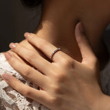 Close-up of VVS1 moissanite stones set in sterling silver band