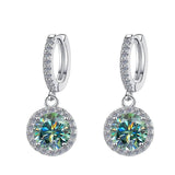 S925 Colorful Moissanite/CZ Round Halo Drop Earrings, 1ct D-Grade VVS Certificate, Hypoallergenic Sterling Silver Gift - FITINY Jewelry