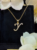 Y letter pendant with natural daylight highlighting moissanite fire and clarity