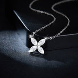 Four-Leaf Clover Moissanite Stud Earrings & Necklace Set in - Front View - FITINY Jewelry