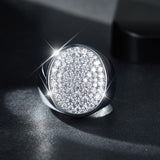 Men's White Gold-Tone Hip Hop Ring with Full Diamond-Like Mo - On Model View - FITINY