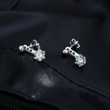 Geometric Blue-Green Moissanite Stud Earrings in Sterling Si - On Model View - FITINY