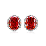 Multicolor Ice Flower Cut Oval CZ Stud Earrings, 7*9mm 8A Cubic Zirconia, S925 Silver Needle, Two-Tone Pave CZ Halo, Dainty Luxe - FITINY Jewelry