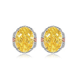 Multicolor Ice Flower Cut Oval CZ Stud Earrings, 7*9mm 8A Cubic Zirconia, S925 Silver Needle, Two-Tone Pave CZ Halo, Dainty Luxe - FITINY Jewelry