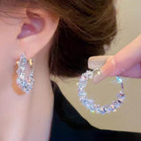 Dazzling Irregular Crystal Circle Hoop Earrings with S925 Sterling Silver Post, New Trend Elegant Geometry Earrings for Women Gifts - FITINY Jewelry