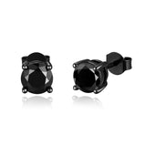 Front view of black moissanite stud earrings on white background