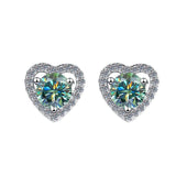 S925 Colorful Moissanite/CZ Heart Shape Halo Stud Earrings, 0.5ct D-Grade VVS Certificate, Hypoallergenic Sterling Silver Gift - FITINY Jewelry