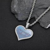 Heart-Shaped Photo Pendant Necklace with Zirconia Accents in - Front View - FITINY Jewelry