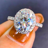 Dazzling 4 Carat Oval-Cut CZ Halo Adjustable Ring with Pave Band, Cubic Zirconia Luxury Design for Men and Women - FITINY Jewelry