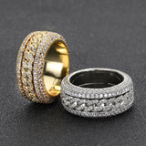 Geometric Hip Hop Ring with Cubic Zirconia Stones in Gold or - Front View - FITINY Jewelry