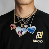 Heart-Shaped Photo Pendant Necklace with Zirconia Accents in - Side View - FITINY