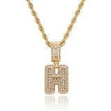 Hip Hop Letter Pendant Necklace with Cubic Zirconia in Gold - Front View - FITINY Jewelry