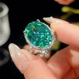 Nest Cut Para Green Oval CZ Halo Jewelry Set, 5A Cubic Zirconia, White Gold Necklace, Earrings, Adjustable Ring, Dainty Luxe - FITINY Jewelry