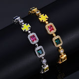 Geometric Hip Hop Bracelet with Cubic Zirconia Stones in Gol - Front View - FITINY Jewelry