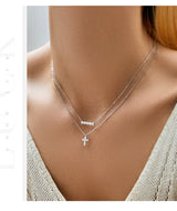 FITINY S925 Sterling Silver Moissanite Cross Pendant Necklace for Women - Trendy Layered Style