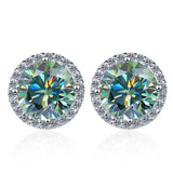 S925 Emerald Green Moissanite Halo Stud Earrings, Sterling Silver VVS D-Grade Round-Cut Certificated Moissanite Jewelry for Men & Women, Simple & Stylish Gift for Wedding, Birthday, Anniversary - FITINY Jewelry