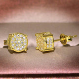 Multicolor Iced Out CZ Micro Pave Round Stud Earrings for Men Women, Hiphop 4-Prong 5A Cubic Zirconia Bling Fashion Studs, 14k White Gold Post - FITINY Jewelry