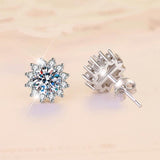 S925 Moissanite/CZ Sunflower Halo Stud Earrings, 0.5ct D-Grade VVS Certificate, Hypoallergenic Sterling Silver Jewelry Gift - FITINY Jewelry