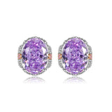 Multicolor Ice Flower Cut Oval CZ Stud Earrings, 7*9mm 8A Cubic Zirconia, S925 Silver Needle, Two-Tone Pave CZ Halo, Dainty Luxe - FITINY Jewelry