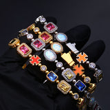 Geometric Hip Hop Bracelet with Cubic Zirconia Stones in Gol - Front View - FITINY Jewelry