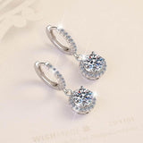 S925 Colorful Moissanite/CZ Round Halo Drop Earrings, 1ct D-Grade VVS Certificate, Hypoallergenic Sterling Silver Gift - FITINY Jewelry