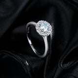 Geometric Halo Ring with Brilliant Moissanite Stones in Ster - Detail View - FITINY Jewelry