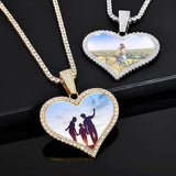 Large Heart Photo Pendant Necklace with Cubic Zirconia Stone - Front View - FITINY Jewelry
