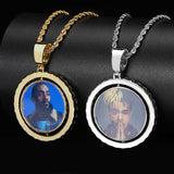 Rotating Double-Sided Circular Photo Pendant Necklace with M - On Model View - FITINY