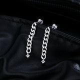 Geometric Single-Stone Chain Earrings in Sterling Silver wit - On Model View - FITINY